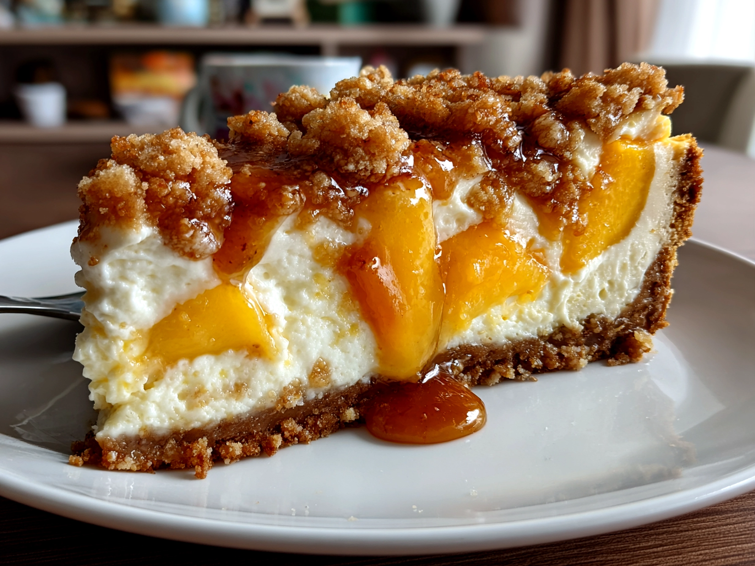 Homemade Peach Cobbler Cheesecake Close-Up