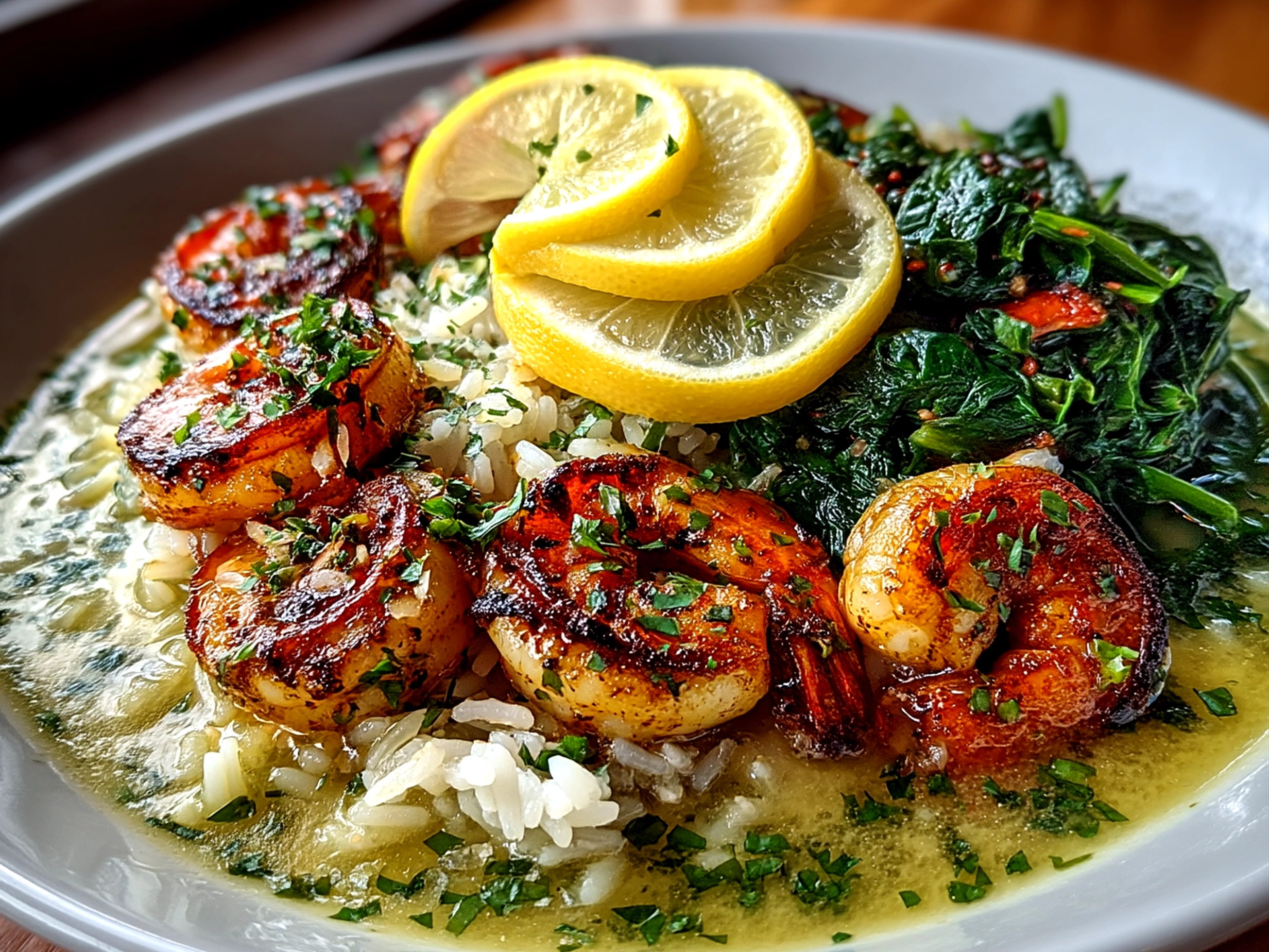 Finished Shrimp Scampi Nourish Bowl served with cherry tomatoes and cucumber