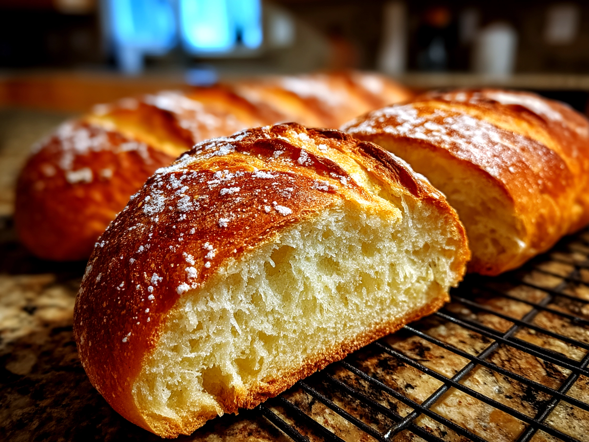 Slight angle close up finished homemade Italian bread