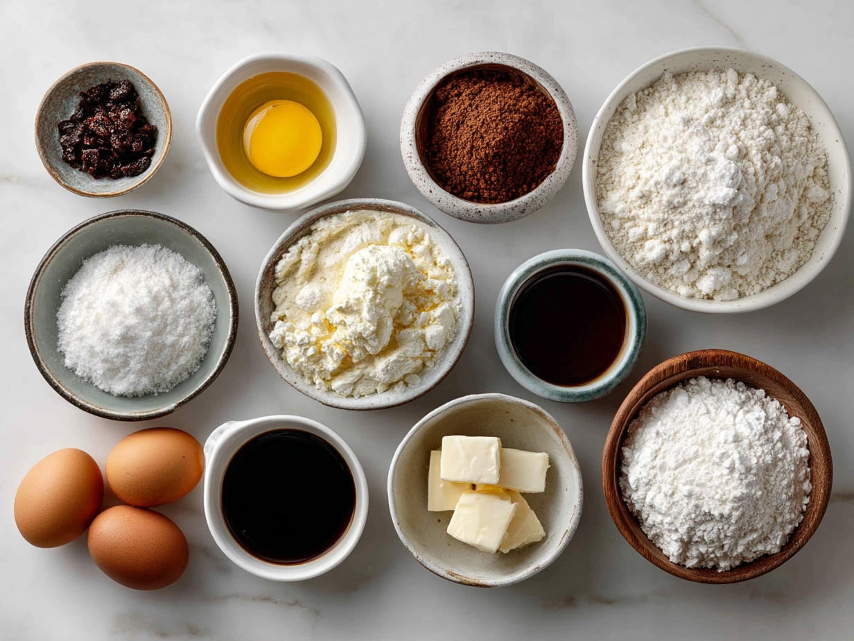 Top down view of raw ingredients for sourdough popovers on marble surface