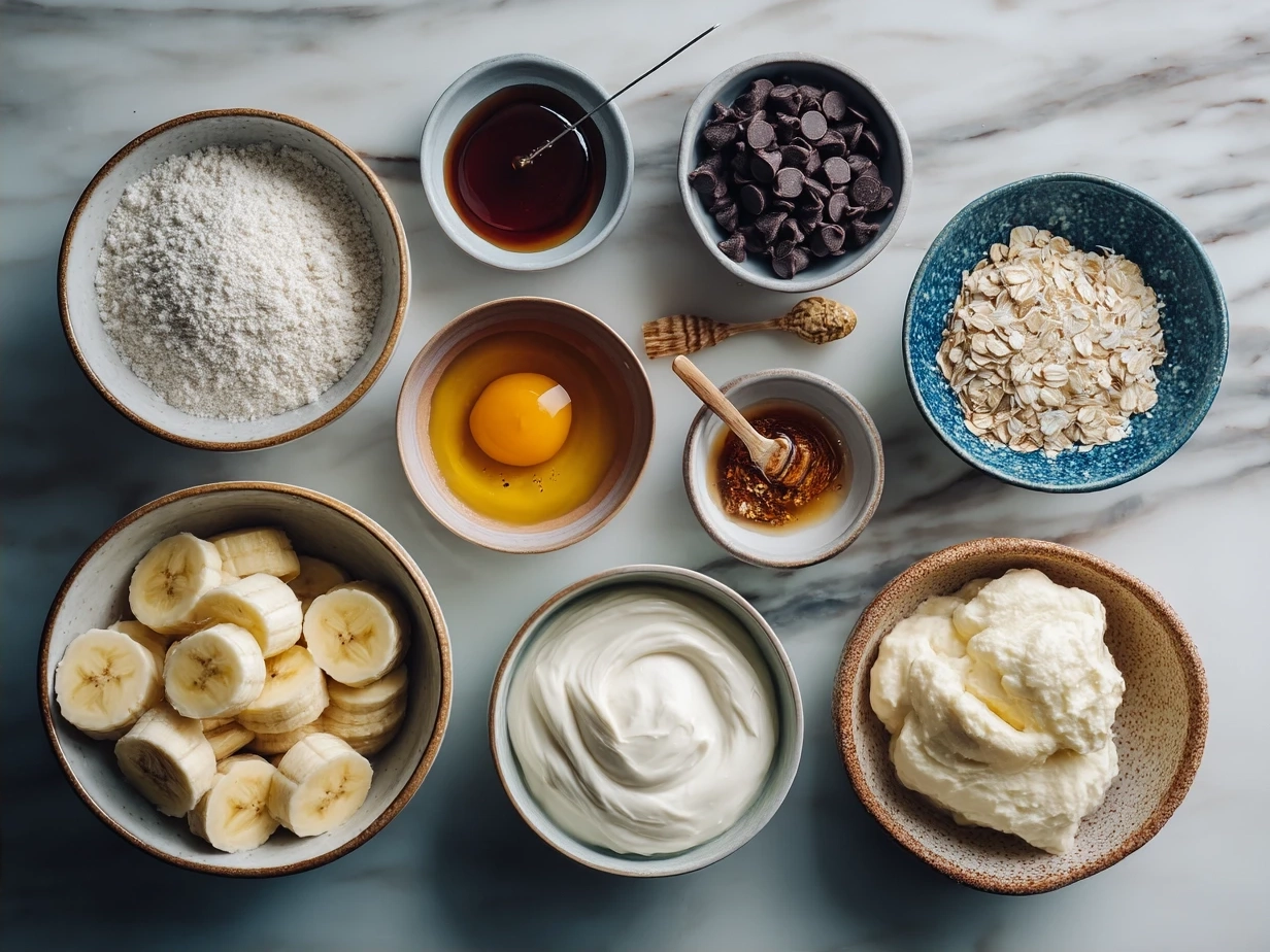 Ingredients for Valentine Breakfast Nice Cream Bowl including frozen strawberries, banana, almond milk, and natural sweeteners